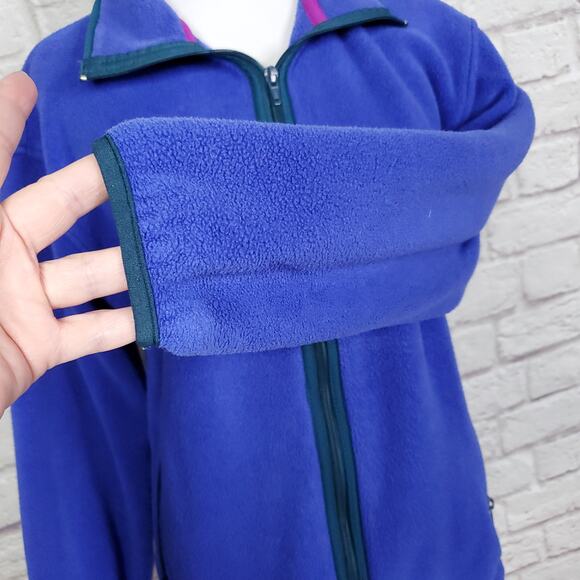 LL Bean Fleece Jacket Periwinkle Blue Green Trim 1990s Full Zip Script Sz XS/S - Picture 6 of 12
